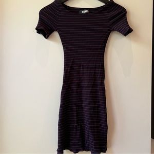 REFORMATION BLACK AND RED STRIPED RIBBED MINI DRESS